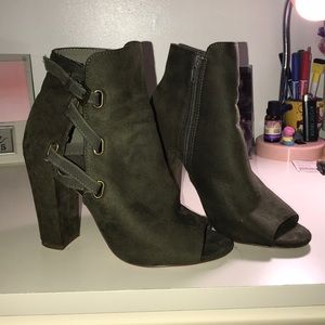 Olive Green Suede Booties